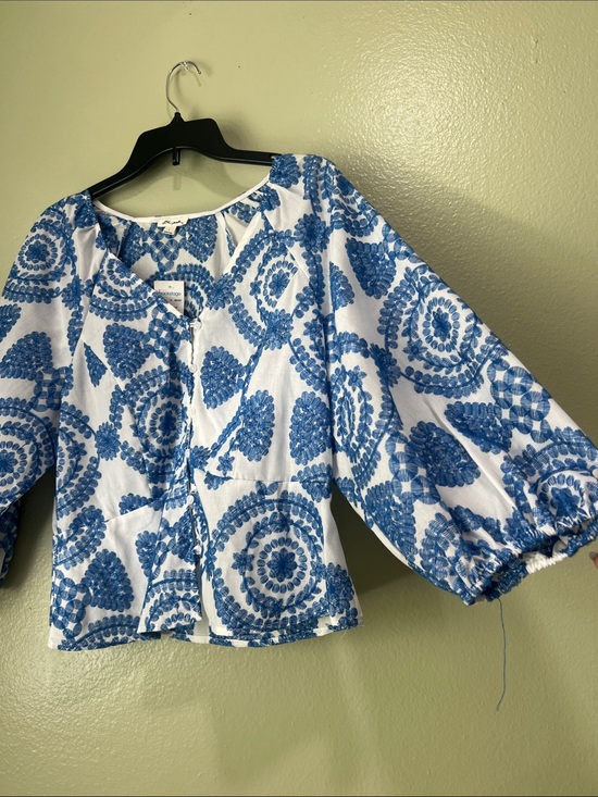 Ultra Pink Tops - Ultra Pink Blue & White Printed Peasant Blouse